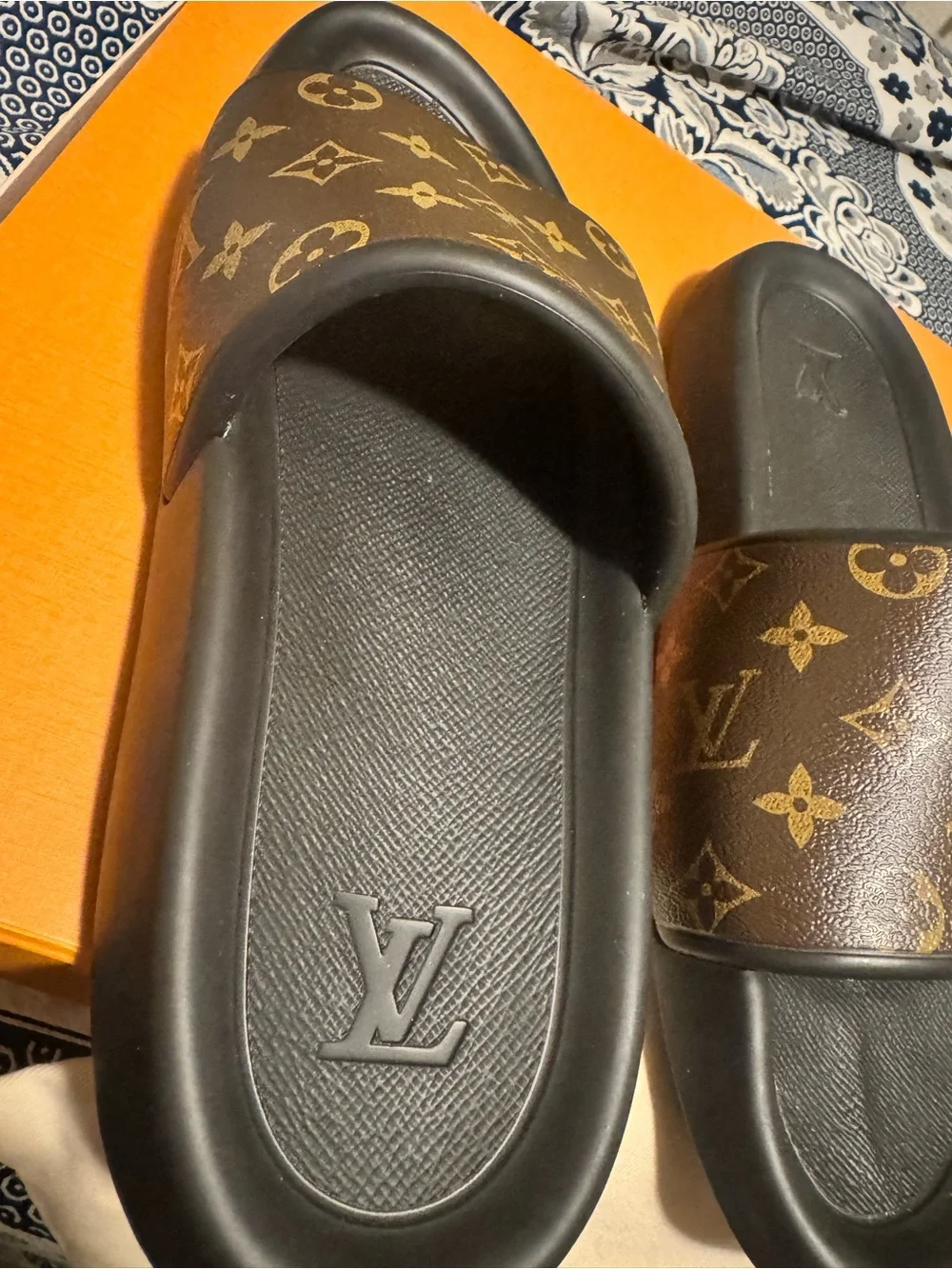 Louis Vuitton Brown Monogram & Black Men's Slide Sandals